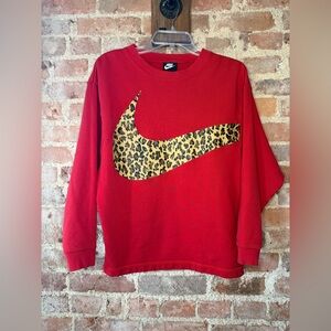 Nike Red Sweatshirt with Leopard Swoosh Size XS